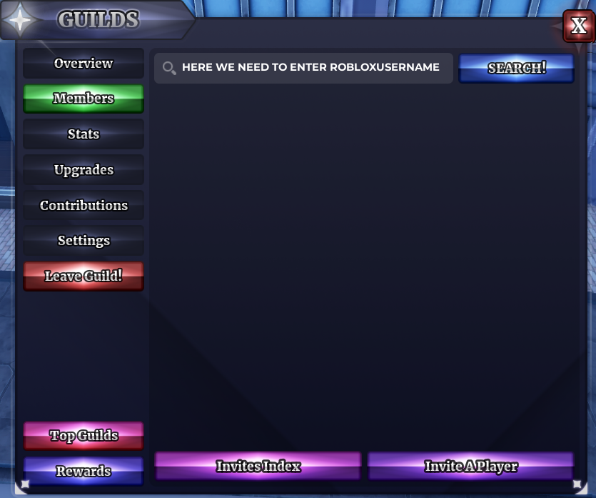 Sailor Piece guild invite input field — enter exact Roblox username not display name