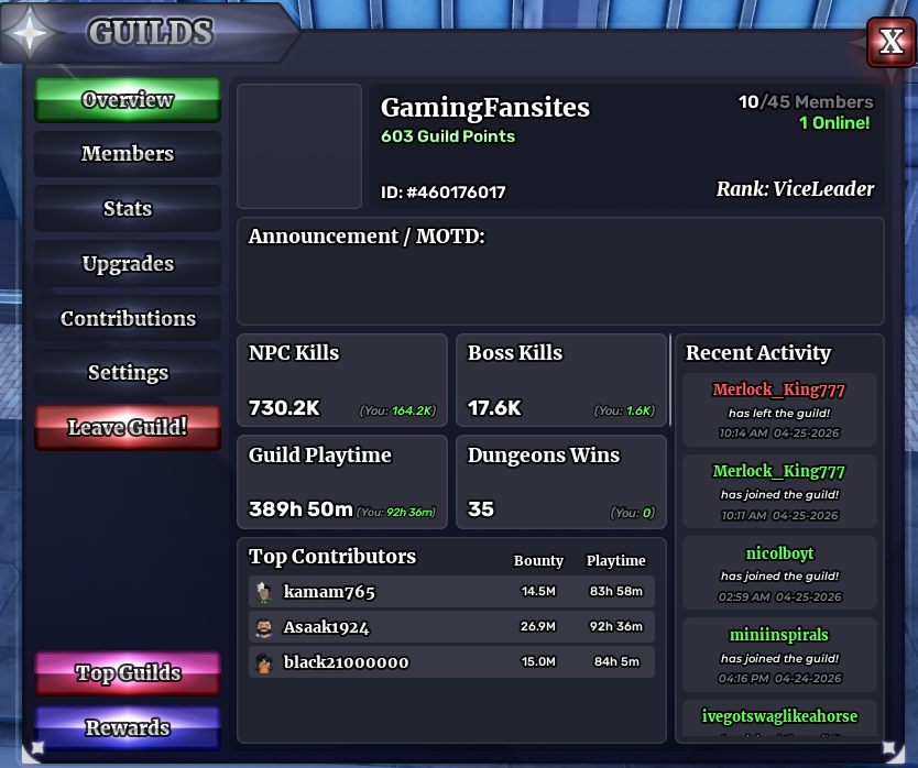 Sailor Piece guild UI after interacting with the Guild NPC at Punch Island